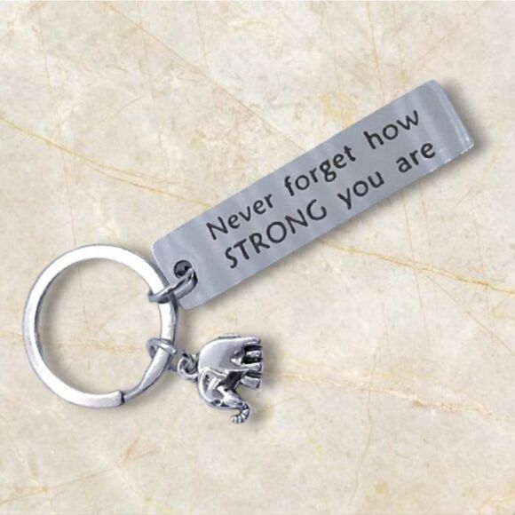 Never Forget How Strong Gift Bag Charm Stainless Steel Keychain Key Chain - Picture 1 of 4